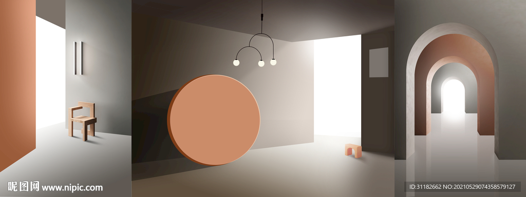 空间建筑抽象三联画