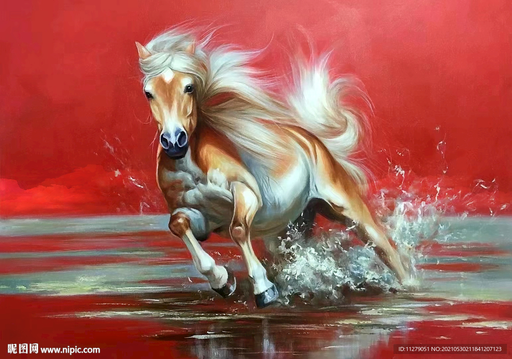 奔腾骏马油画