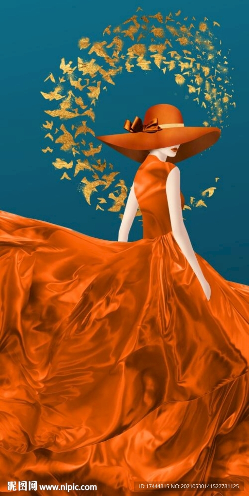 蝴蝶美女手绘油画重彩装饰画玄关