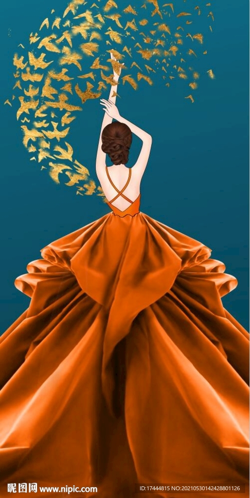 蝴蝶美女人物浴室装饰画