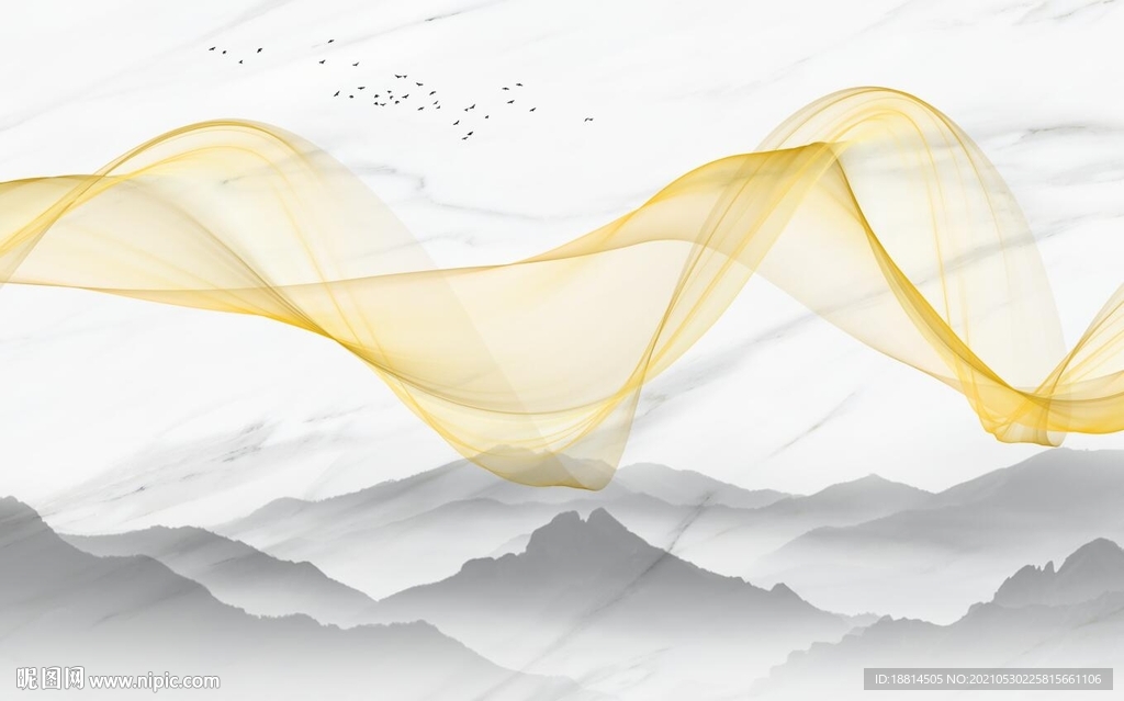 曲线山水新中式爵士白背景墙