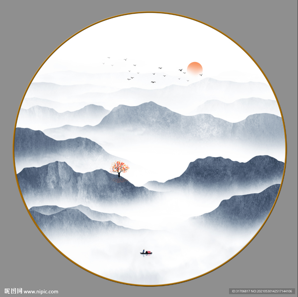 圆形山水画