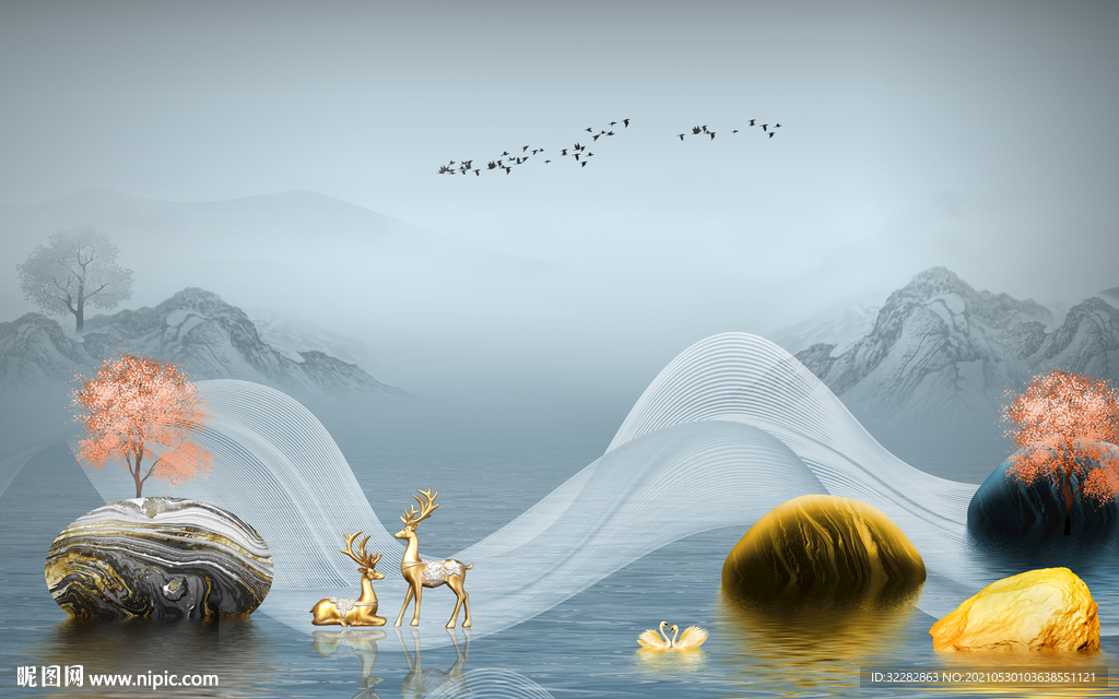 高清 现代风新山水 文件分层 