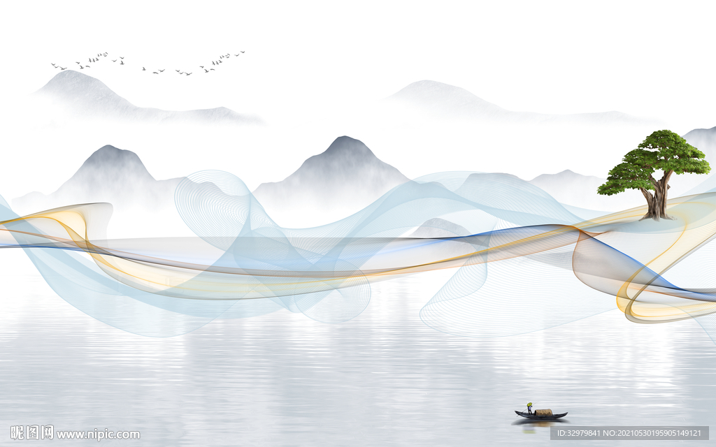 新品高档中式山水 文件分层 