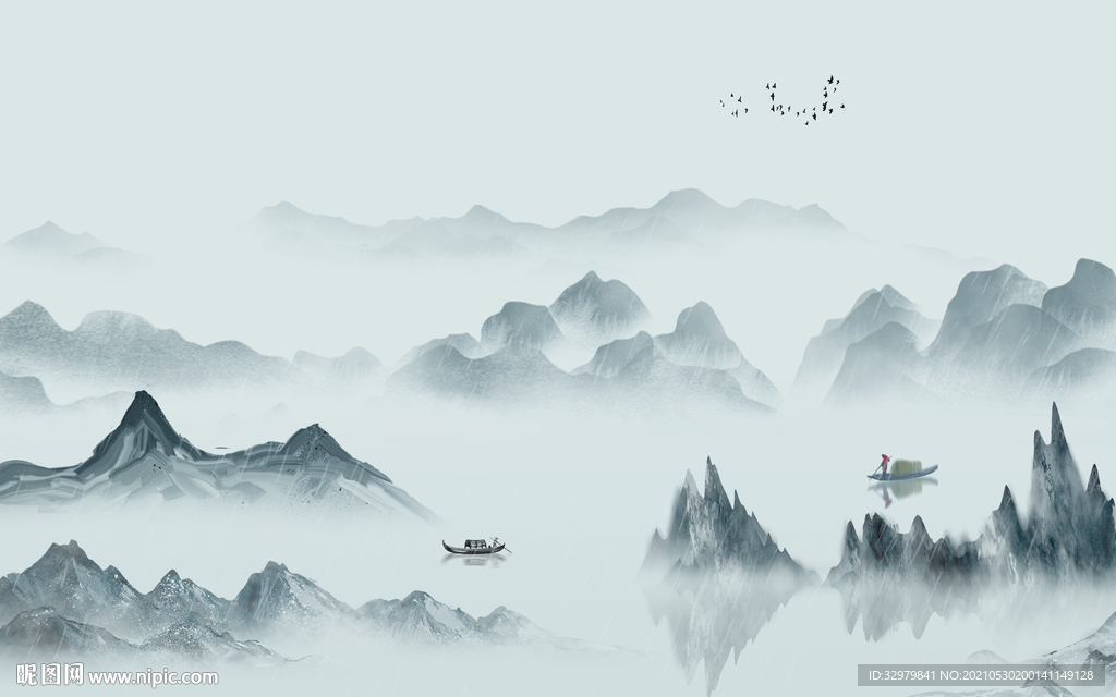 最新高档中式山水 文件分层 