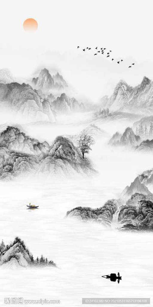 水墨山水玄关中堂