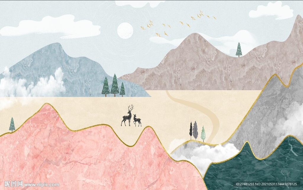 轻奢简约中式水墨山水抽象山水画