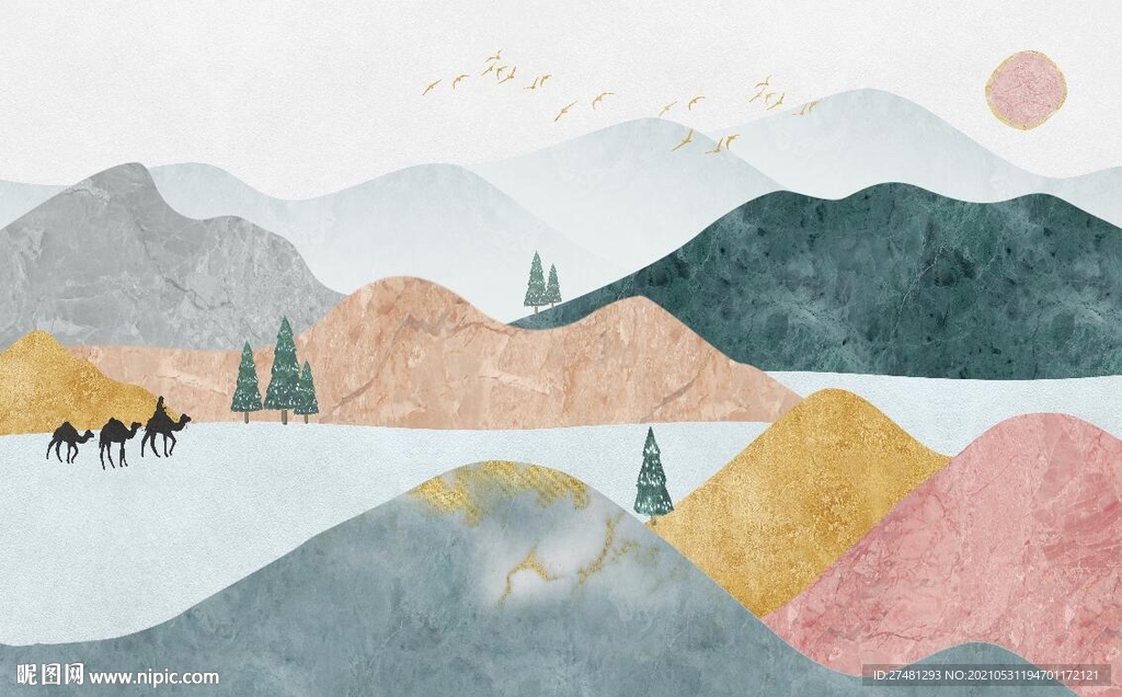 轻奢风大理石抽象水墨山水画