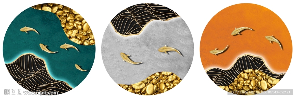 九鱼图圆形装饰画