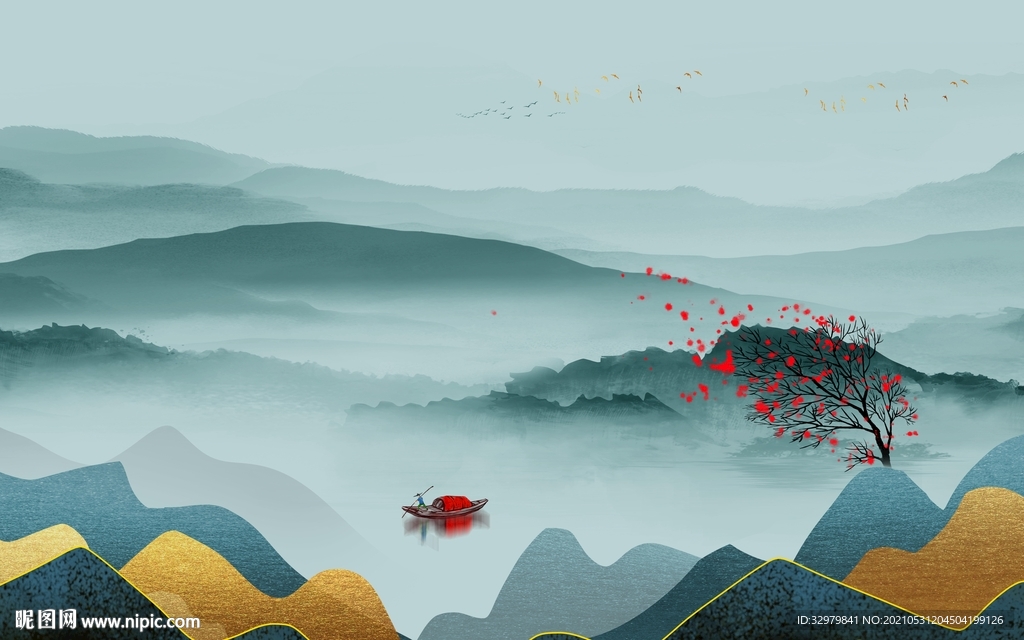 蓝色高档新款山水 文件分层 