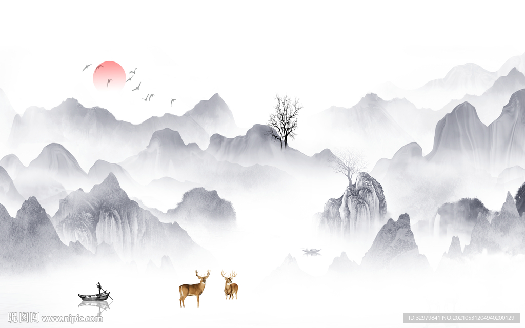 人气高档新款山水 文件分层 