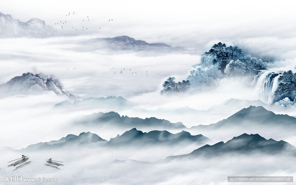 新款新背景山水画 文件分层画