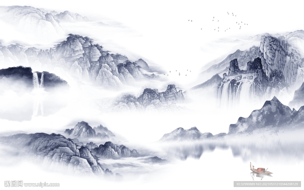 中国风新背景山水画 文件分层画