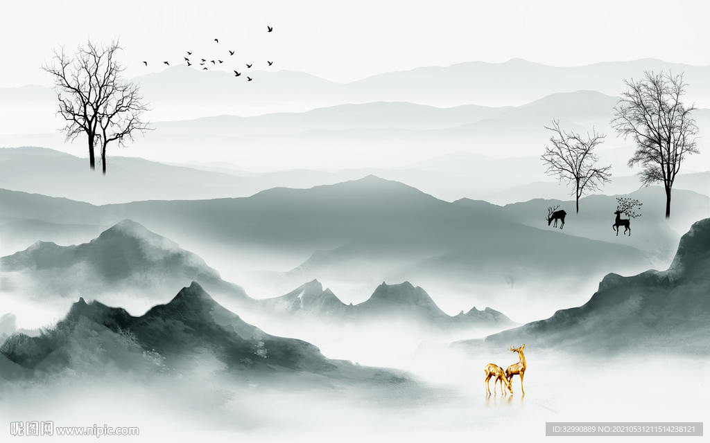 大气新背景山水画 文件分层画