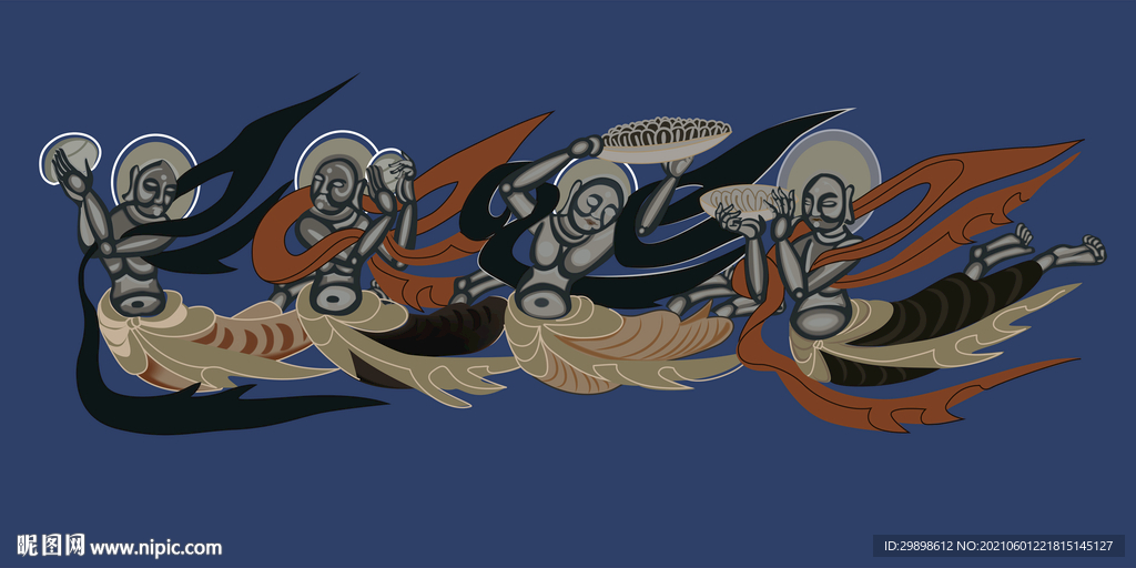 敦煌莫高窟290窟壁画群飞天