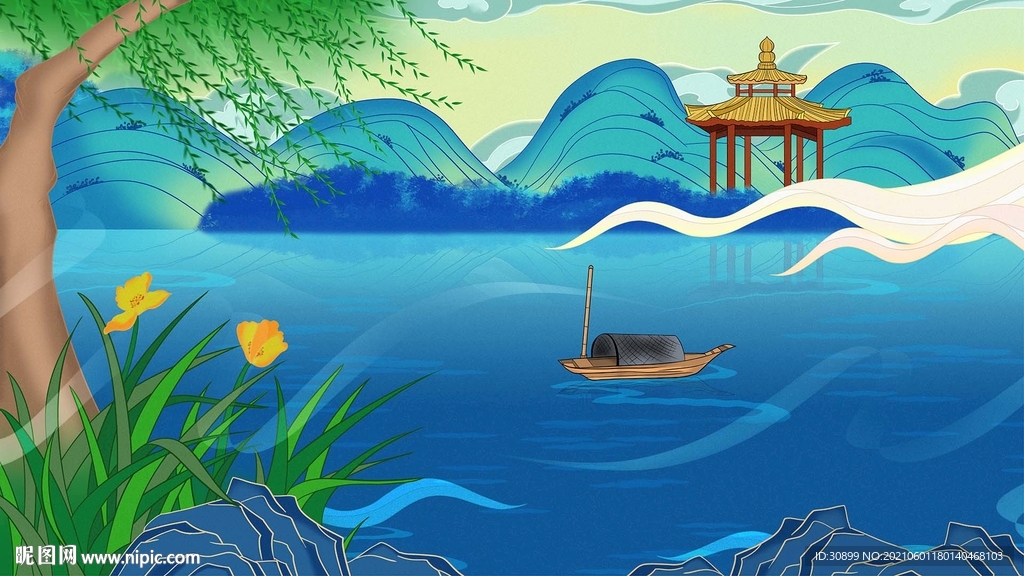 国潮风格风景插画