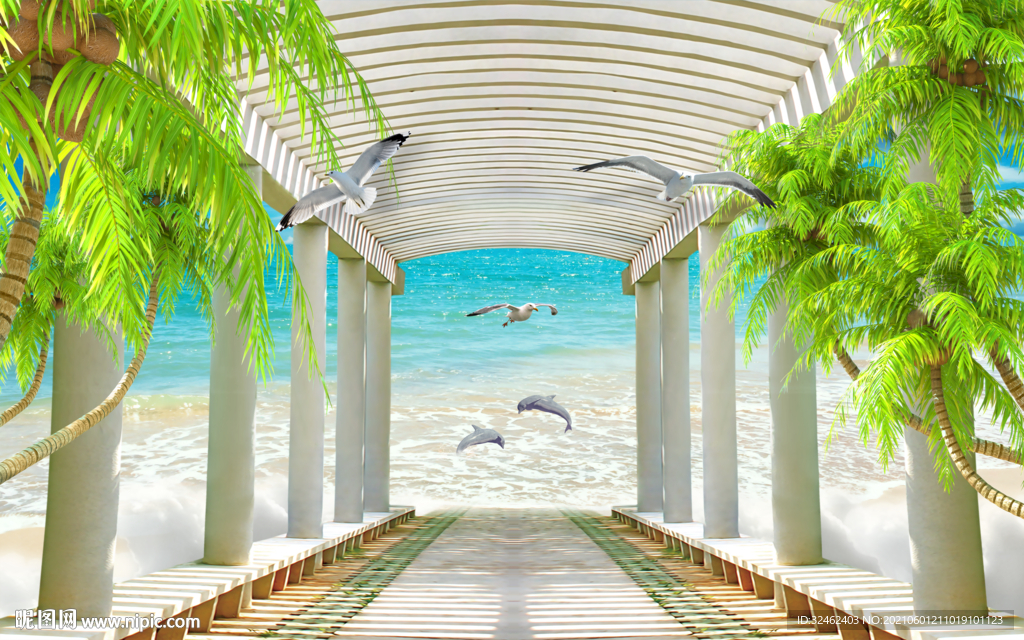 海边椰树背景墙