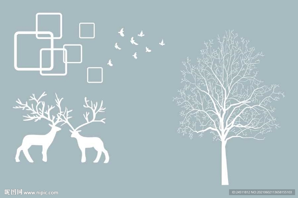 鹿 电视背景墙 硅藻泥