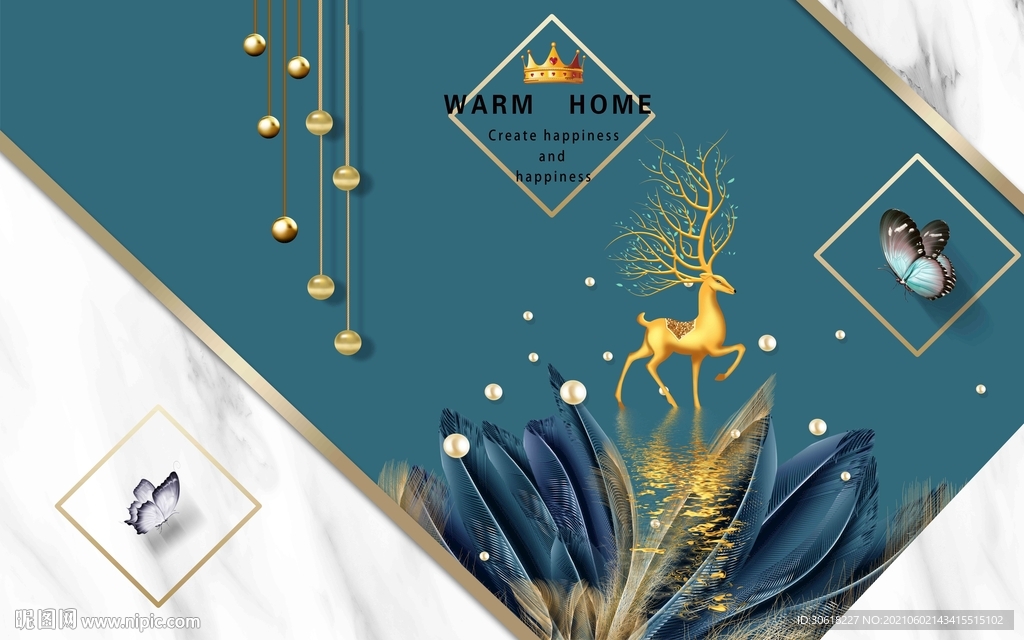  北欧羽毛背景墙