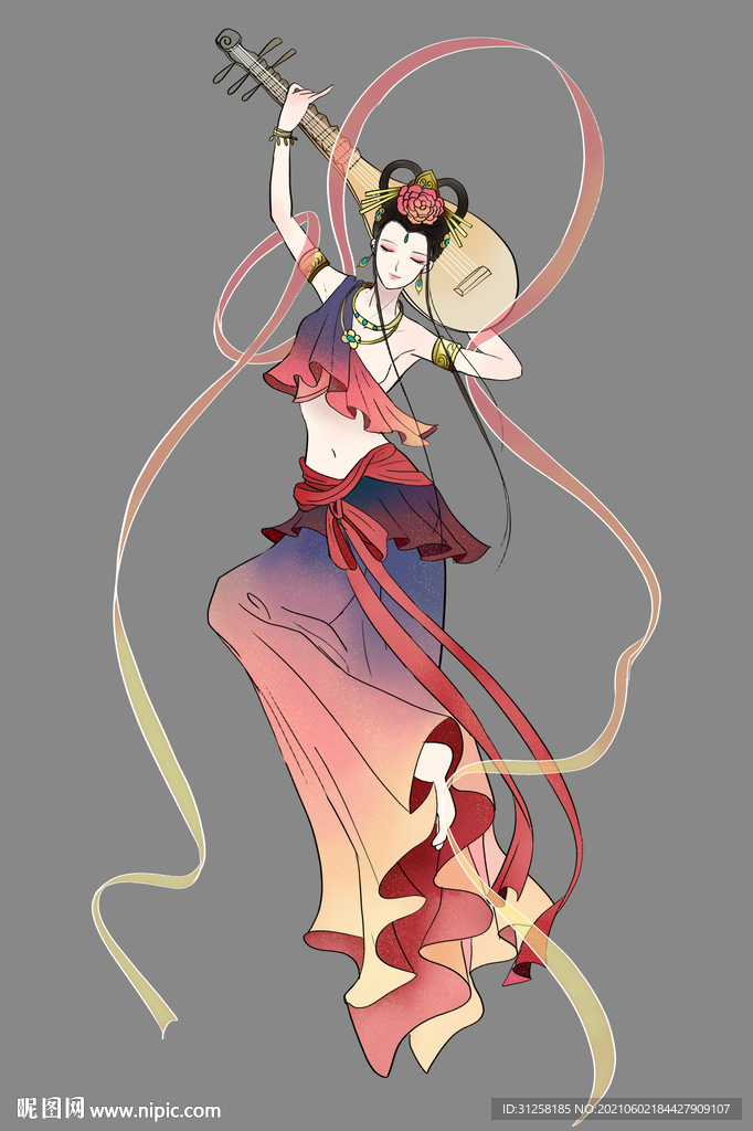 中国风插画 飞天图 敦煌插画 