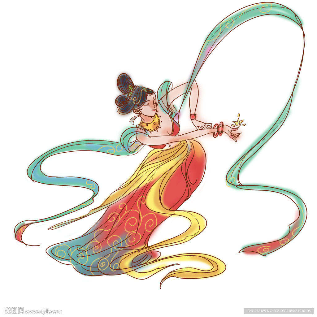 中国风插画 飞天图 敦煌插画 