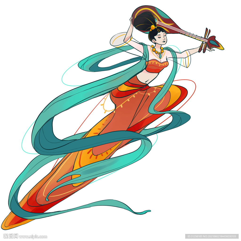 中国风插画 飞天图 敦煌插画 
