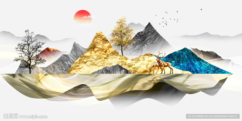 金色山水装饰画