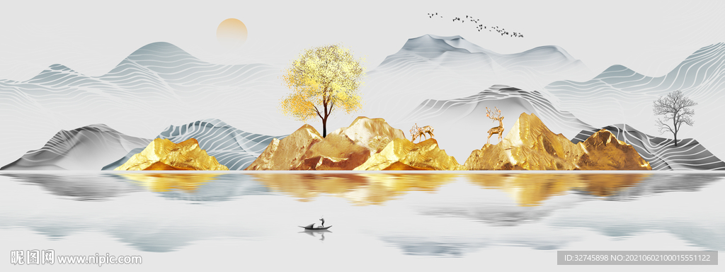 金色山水装饰画