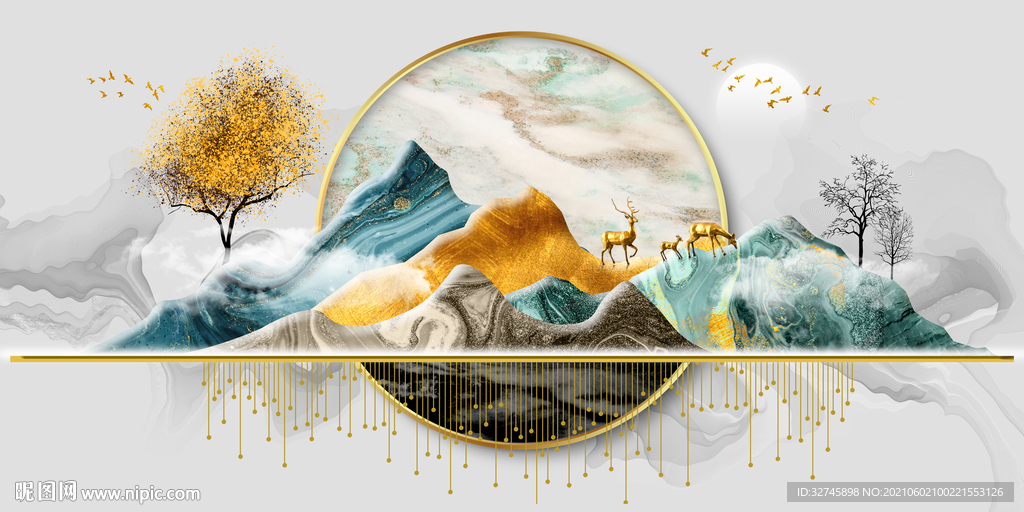 意境山水麋鹿装饰画