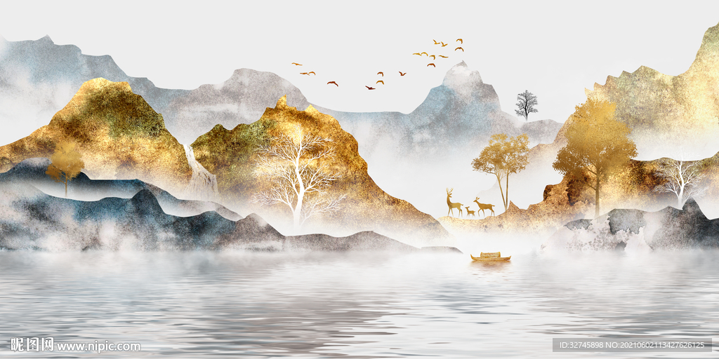 金色麋鹿山水玄关