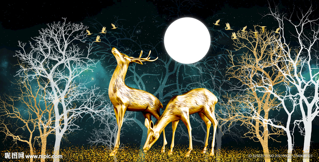 麋鹿晶瓷画玄关