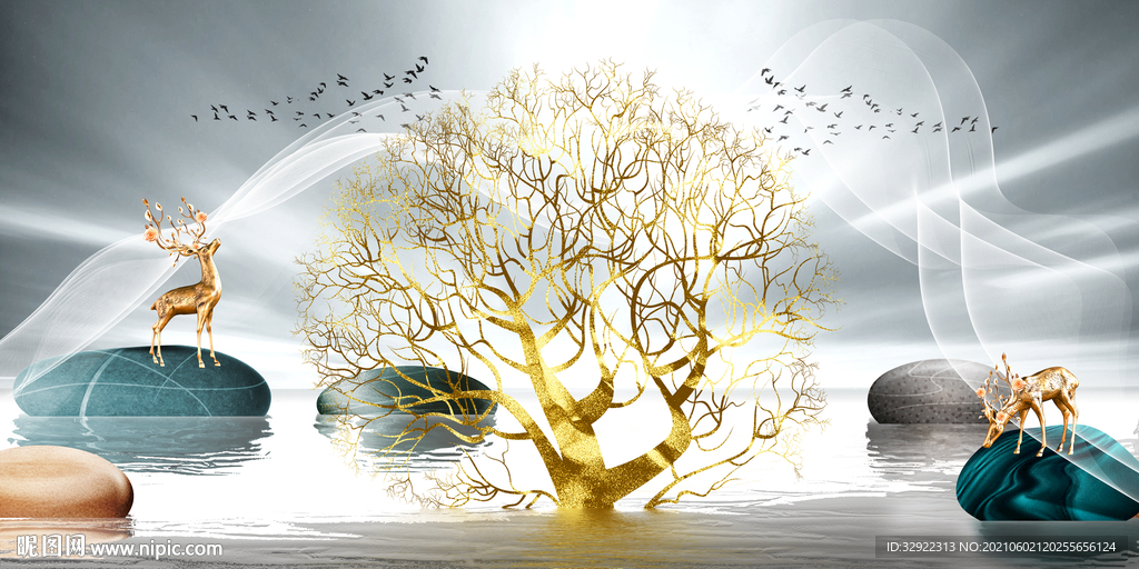 发财树转运石装饰画