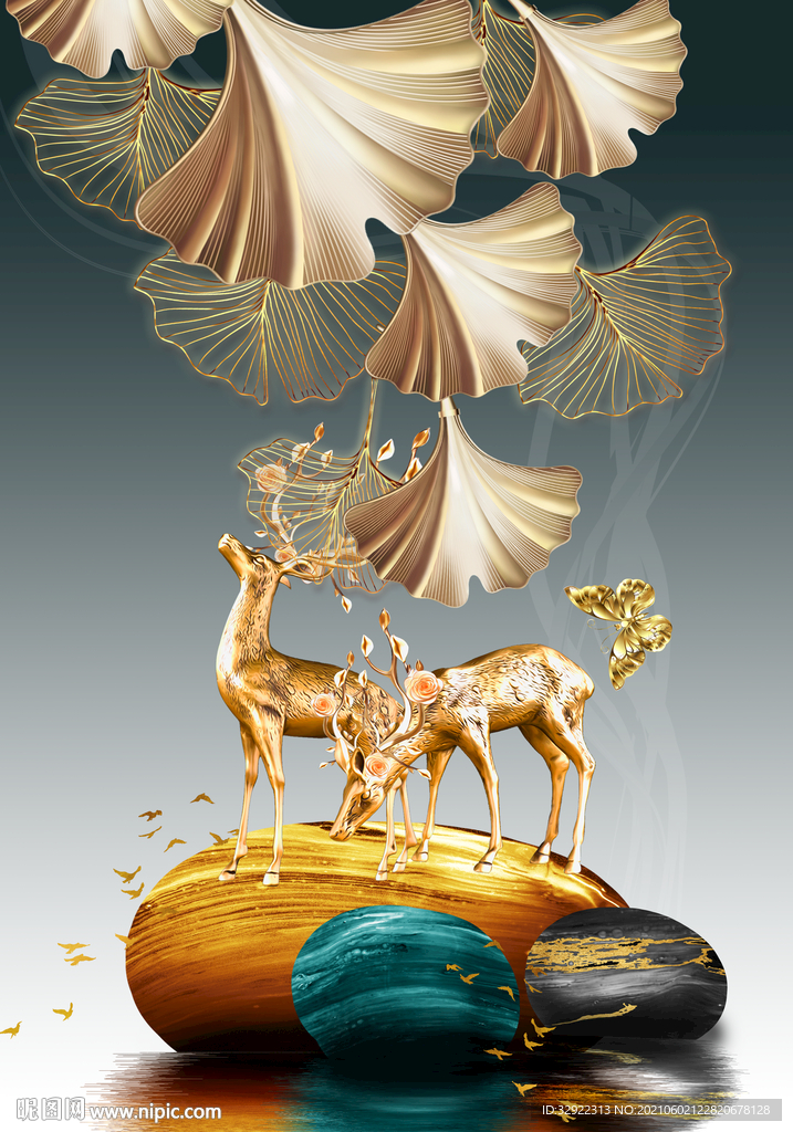 转运石麋鹿装饰画