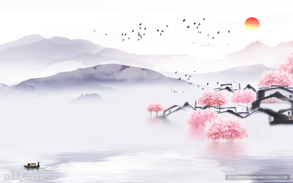 江南新山水无框画 文件分层画