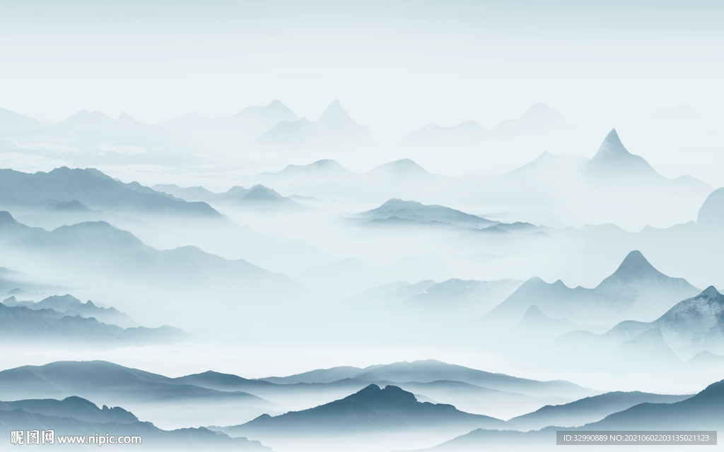 中国风新山水无框画 文件分层画