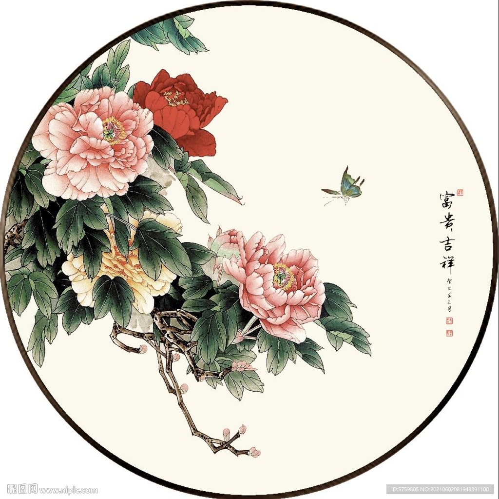 圆形花开富贵