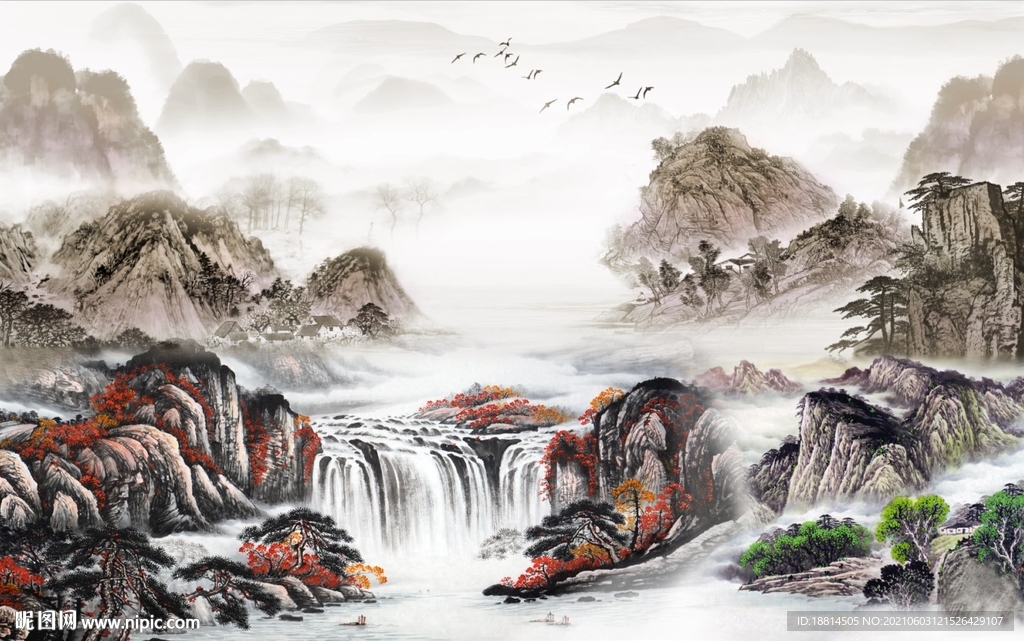 江山如画新中式背景墙