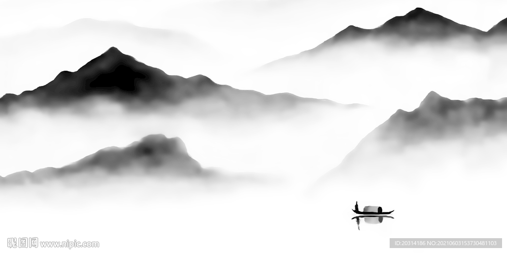 黑白山水风景水墨画