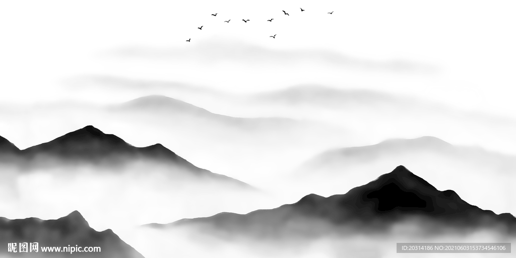 黑白山水意境水墨风景