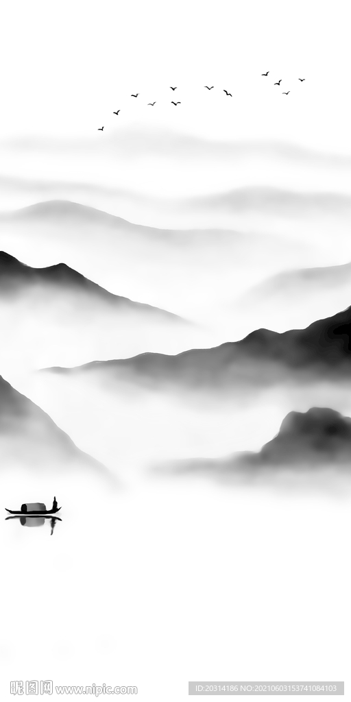 中式写意水墨画国画山水