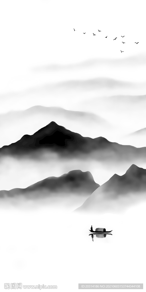 黑白水墨山水画