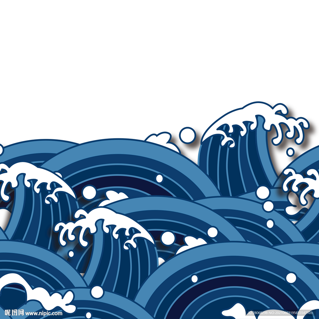 蓝色国潮插画大海元素 