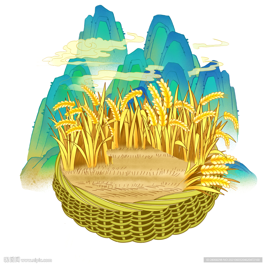 端午节插画麦子大山元素