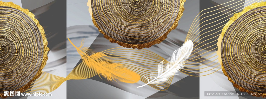 年轮羽毛三联画
