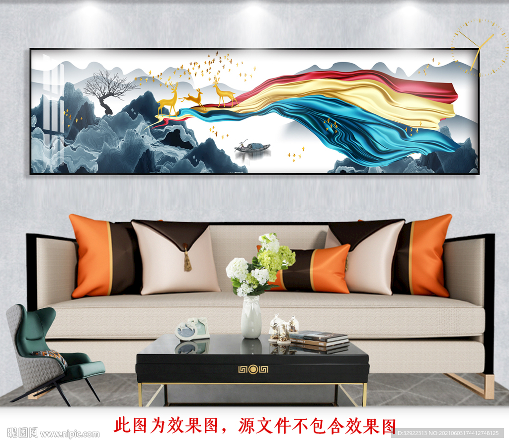 彩带麋鹿装饰画