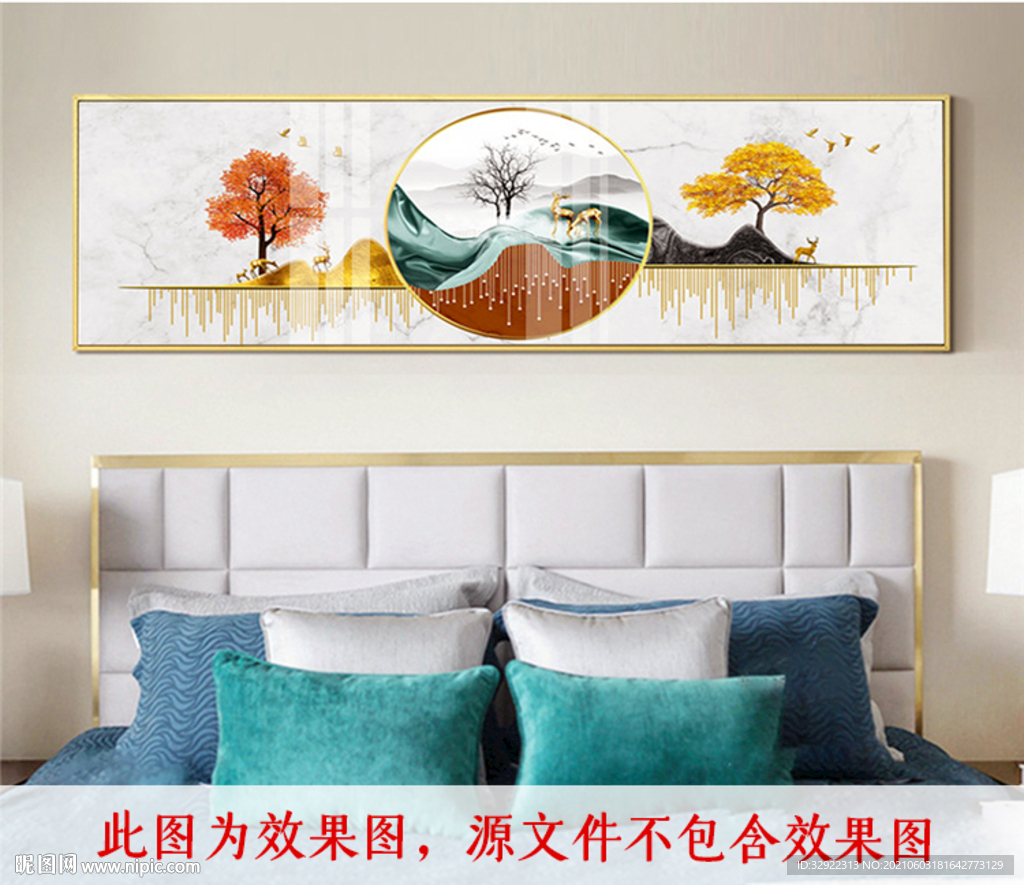 圆形山水麋鹿床头画