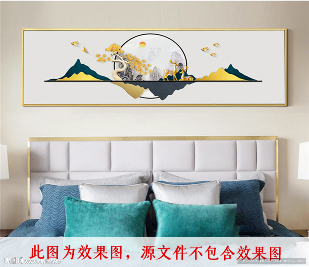 麋鹿圆形山水装饰画