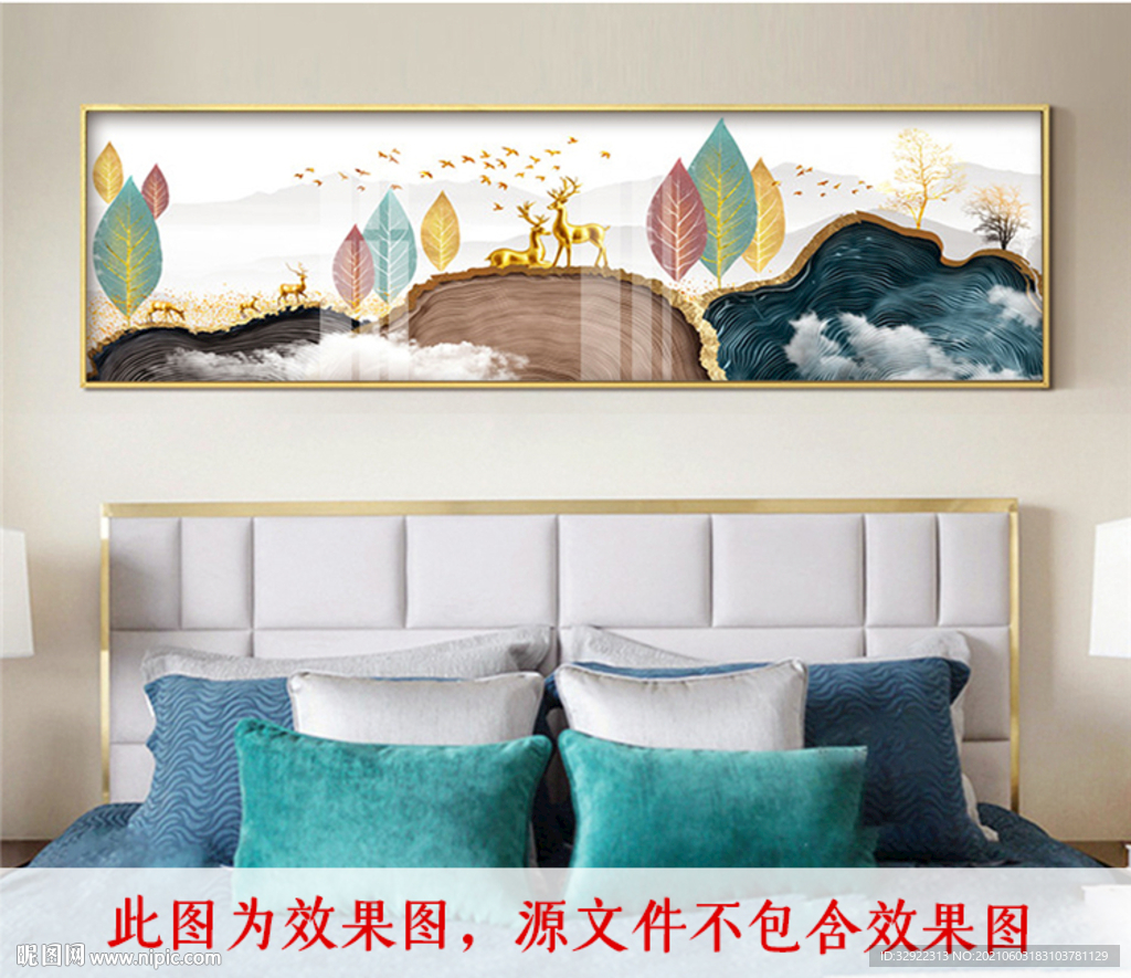 麋鹿树叶山水装饰画