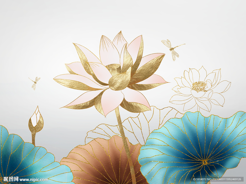 晶瓷画 三联画 荷花