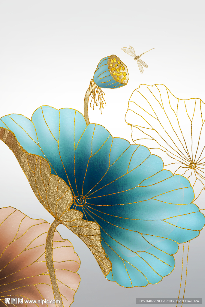 晶瓷画 三联画 荷花